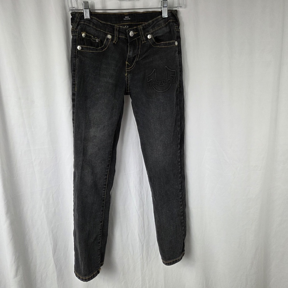 True Religion Jeans Youth 12 Gray Dark Wash Geno Relaxed Slim Stretch Denim Logo